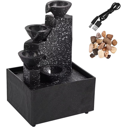 Mini Zen Tabletop Fountain - Relaxing LED Waterfall for Office Desk, Yoga Room & Feng Shui Decor