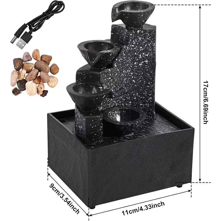 Mini Zen Tabletop Fountain - Relaxing LED Waterfall for Office Desk, Yoga Room & Feng Shui Decor