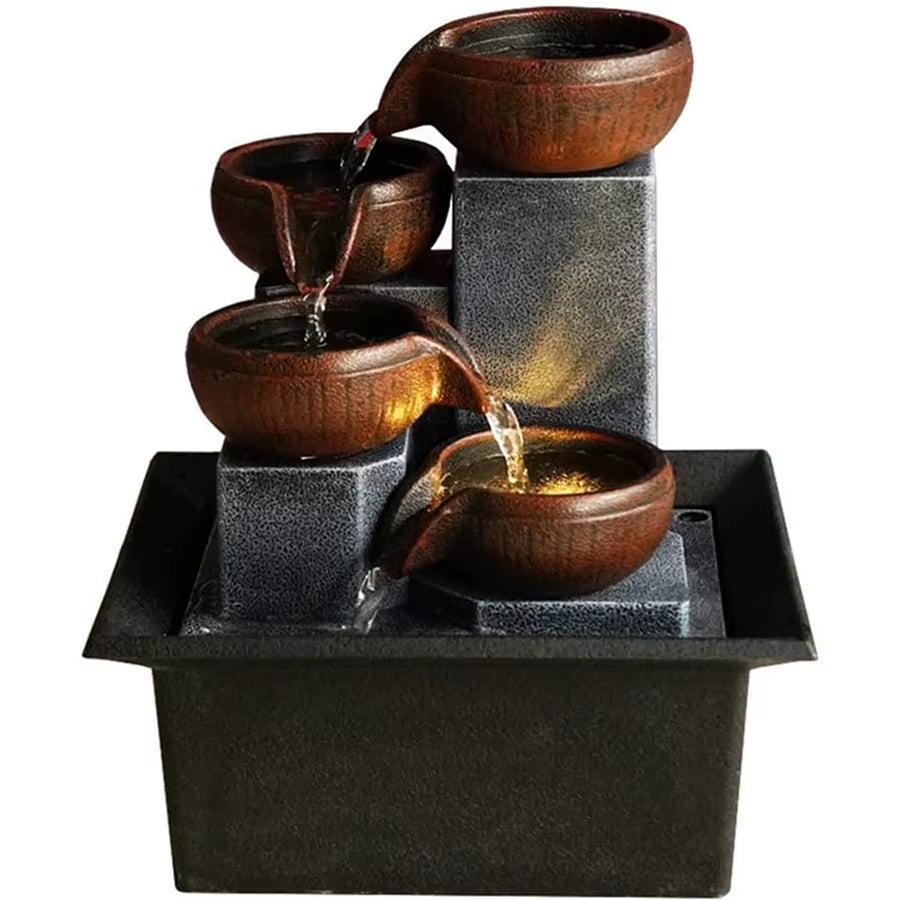 Mini Zen Tabletop Fountain - Relaxing LED Waterfall for Office Desk, Yoga Room & Feng Shui Decor