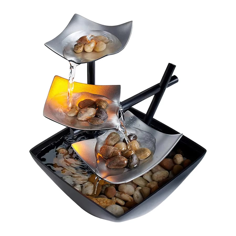 Mini Zen Tabletop Fountain - Relaxing LED Waterfall for Office Desk, Yoga Room & Feng Shui Decor
