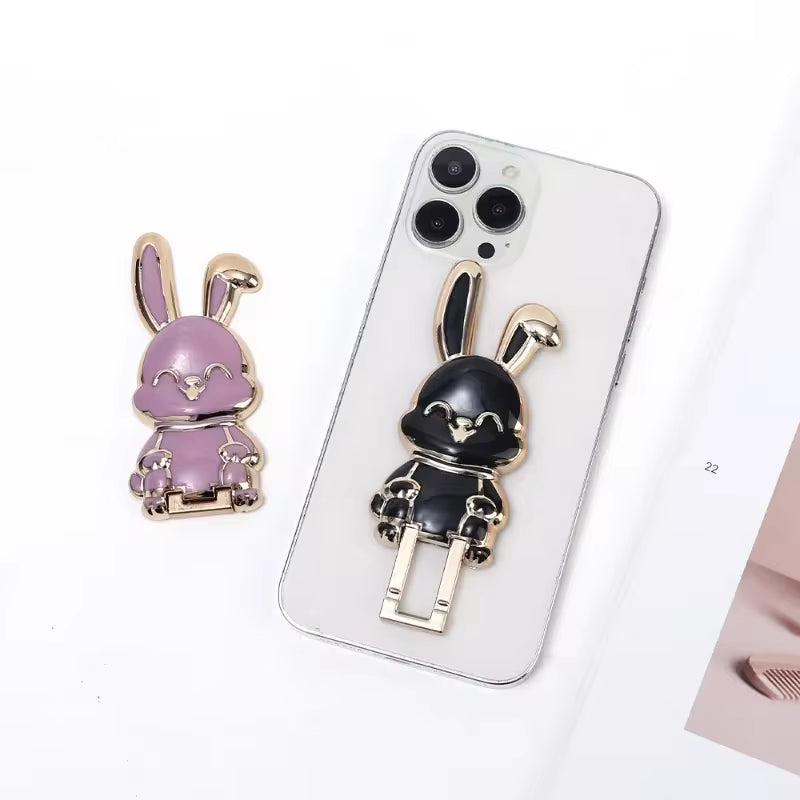 Cute and Functional Cartoon Rabbit Finger Ring Phone Holder - Ultra-Thin Desktop Stand for Phones and Tablets