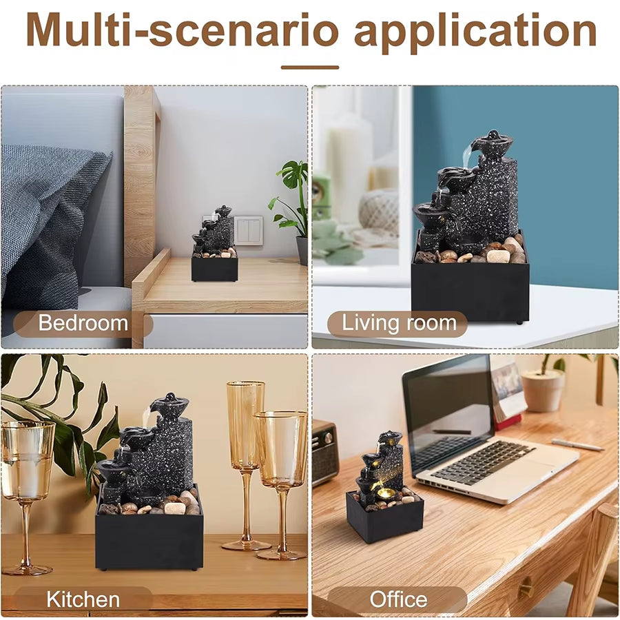 Mini Zen Tabletop Fountain - Relaxing LED Waterfall for Office Desk, Yoga Room & Feng Shui Decor