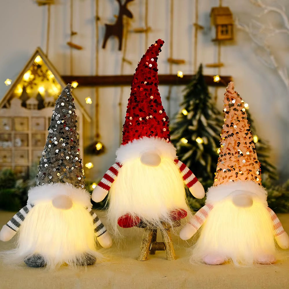 Christmas LED Glowing Gnome Merry Christmas Dwarf Doll with Light Xmas Decoration Night Light 2025 Navidad Kids New Year Gift