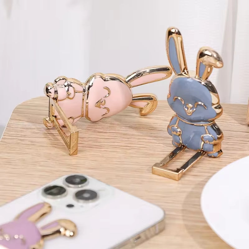 Cute and Functional Cartoon Rabbit Finger Ring Phone Holder - Ultra-Thin Desktop Stand for Phones and Tablets