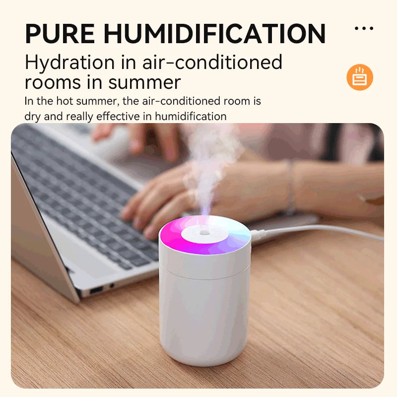 USB Air Humidifier Personal Air Moisturizer for Home Office Car Powerful Mist 7 Color LED Mood Light Quietest Air Humidification