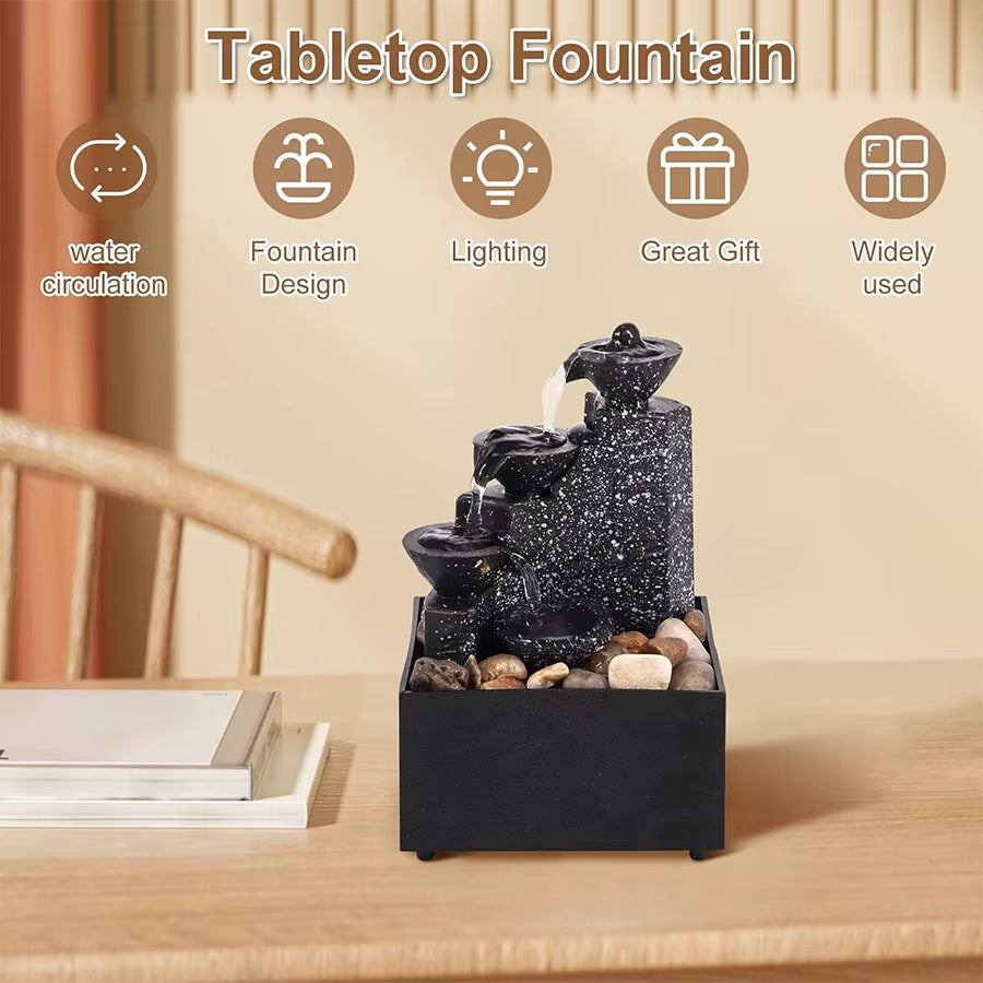 Mini Zen Tabletop Fountain - Relaxing LED Waterfall for Office Desk, Yoga Room & Feng Shui Decor