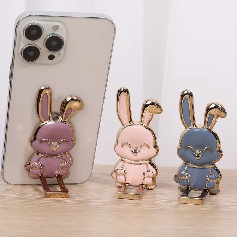 Cute and Functional Cartoon Rabbit Finger Ring Phone Holder - Ultra-Thin Desktop Stand for Phones and Tablets