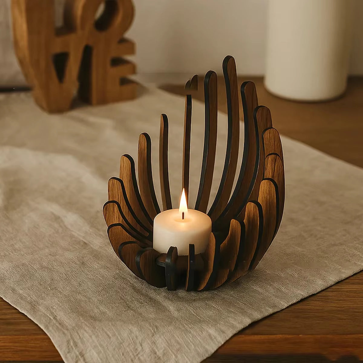 1Pc Hand-Assembled Lotus Candle Holder - Elegant Wooden Tea Light Centerpiece, Home Table Decor for Weddings, Christmas